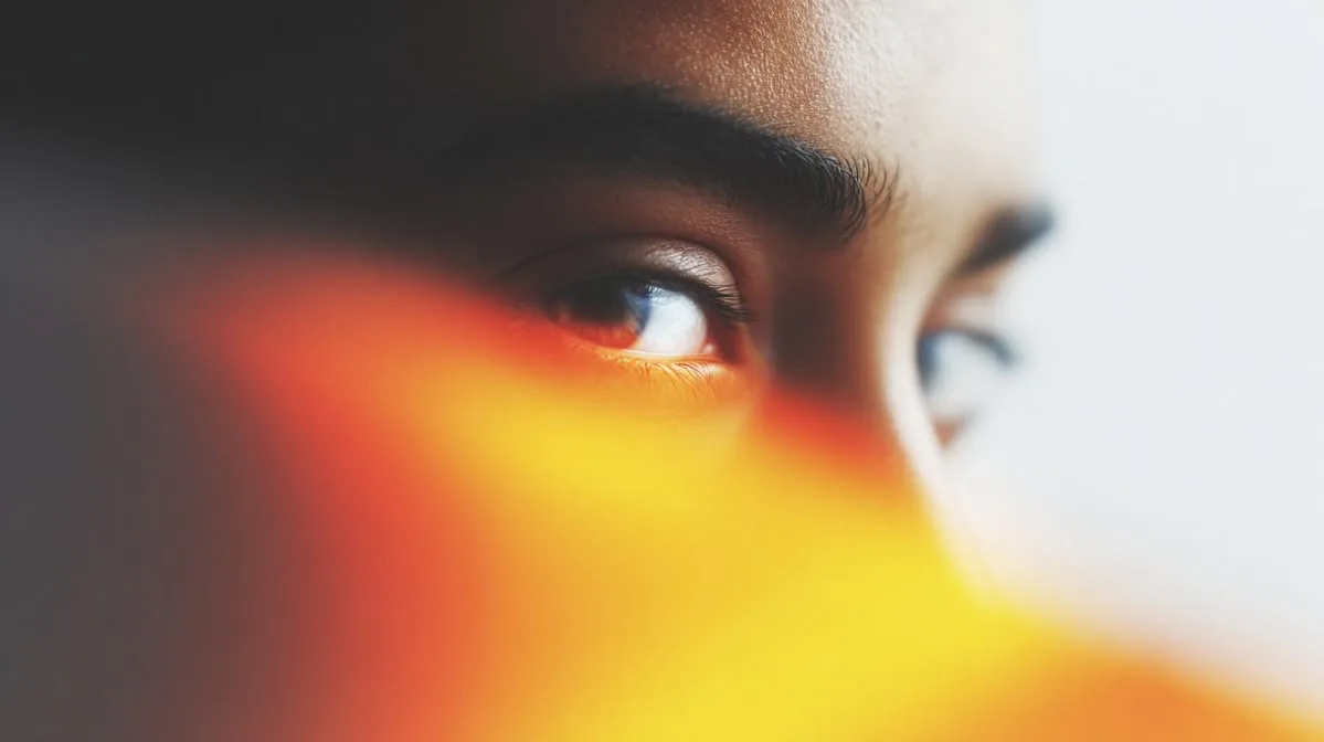 Regard d'athlète traversé d'une lumière orange